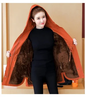 Jeseni, Pozimi Hooded suknjič ženski slim Dolg jarek coats Nove velikosti ženske korejski oblačila Dame plus žamet podloženi plašči 3XL