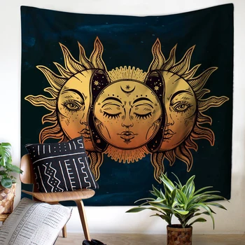 Mandala Psihedelični Sonce in Luna Stensko Dekoracijo Doma Pribor Steni Visi Horizontalno Tapiserija Z Umetnostjo Čakro Hipi