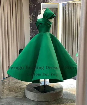 Verngo 2021 Novega Modela, Savdski Arabiji, Večerne Obleke Zelene Saten Gub Zabuhle Kratek Maturantski Halje Čaj Dolžina Obleka Za Posebne Priložnosti