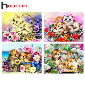 Huacan 5D Diamond Slikarstvo Celoten Kvadratni Mačka Umetnosti DIY Diamond Vezenje Mozaik Živali Dekoracije Domov