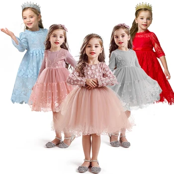 Bombaž Dolg Rokav Otroci Obleke za Dekleta Jeseni, Pozimi Appliques Cvet Dekleta, Obleka Princess Rojstni dan Otroci Oblačila
