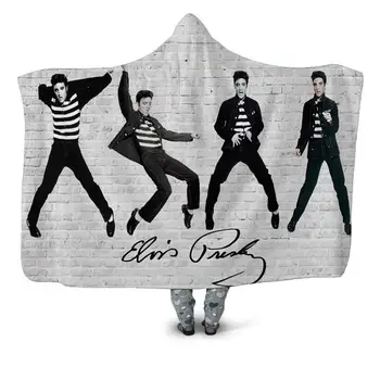Elvis Presley Hooded Odejo 3D full tiskanja Nosljivi Odejo Odrasli moški ženske Flis Odeja slog-2
