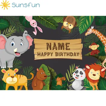Sunsfun rojstni dan ozadja za fotografije studio Džungle skupina živali, risanka zapusti gozd otrok robu natisnjene photocall