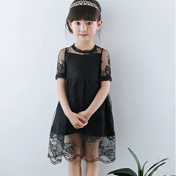 3T, da 9T otroci girls moda poletje čipke prekrivni til princess party obleke otrok novo črno belo šifon obleko oblačila