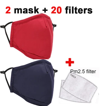 20pcs PM2.5 Filtri + 2pcs Maske Bombaž Črna Usta Masker Proti Prahu PM25 Stroj Tkanine za Večkratno uporabo Maske Za Moške, Ženske