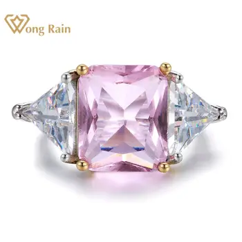 Wong Dež 925 Sterling Srebro Ustvarili Pink Sapphire Gemstone Poroko Zaročni Prstan Fine Nakit Darilo Debelo Padec Ladijskega Prometa