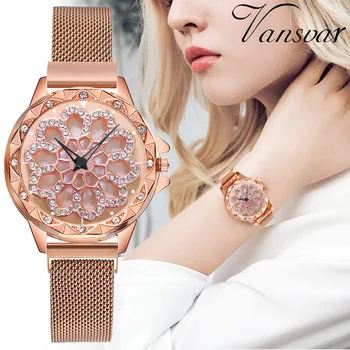 Luksuzni rose zlato uro ženske Magnetni 360 stopinj rotacija, kremen zapestne ure za ženske dame watch ura zegarek damski