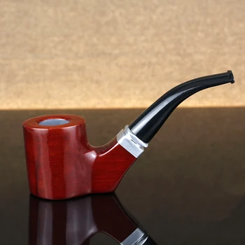 Nova Rdeča Sandali, Les, Cevi, 9 mm Filter Kajenje Pipe Ravno Dno Lesene Cevi, Kovinski Obroč Vstavljanje Tobaka Cevi brezplačna orodja set