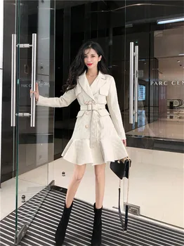 Elegantno Žamet Bombaž Plašč Žensk 2020 Jeseni Elegantna Moda korejski Dolgo Dvojno Zapenjanje Parka plašč Pasu Pasu morska deklica Jakna