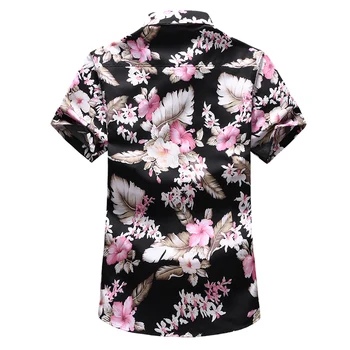 Plus Velikost 7XL 2019 Poletje cvjetnim natisne Moških Hawaiian vacation Stranka Slim črne srajce Hip hop moška športna majica Kratek rokav