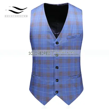 Moška Obleka Dvojno Zapenjanje Kariran Tuxedos Za Moške, Svetlo-Modra Klasičen Design / Tailcoat Groomsmen 2 Kosa（Blazer +Hlače）