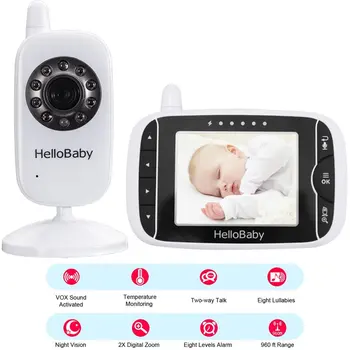 HelloBaby Brezžični Video Barve Baby Monitor 3.2 Palčni z Night Vision & 2 Načina Govorimo Polnilna Baterija 8 Lullabies Moinitor