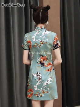 2021 kitajska obleka ženska qipao kratek cheongsam ženske tradicionalno satenasto obleko elegantno letnik japanes slog tiskanja qipao obleko