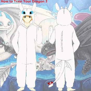 Risanka, Kako Train Your Dragon Noč Fury Brezzobo Cosplay Kostume Flanela Pižamo Otroci Odraslih Sleepwear Kopalni Plašč Jumpsuits
