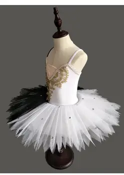 Balet Tutu Profesionalna Balerina Black White Swan Lake Plesne Kostume Otrok Otroci Palačinka Tutu Malčka Balet Obleko Dekleta