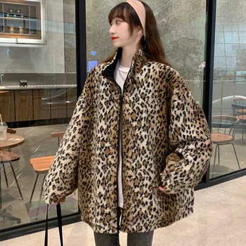 Vintage Svoboden Elegantna Jopico Reverzibilna Leopard Tiskanja Jakna Iz Enega Kosa Koreja Lady Plašč 2020 Moda Nove Jesensko Zimske Ženske Plašč