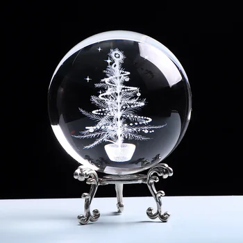 80 mm Kristalno Kroglo za 3D Lasersko Vgravirana Miniaturni Božično Drevo Stekla Svetu Plovila, Kristalno Kroglo, Božični Dekor Darilo Ornament
