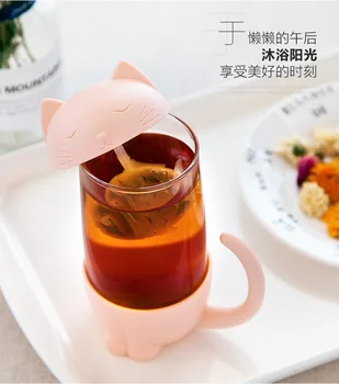 Tea cup loči dekle srce majhnih rib Japonski mačka ločeni ženski čaj pokal srčkan urad transparentno steklo skodelico čaja, steklenico