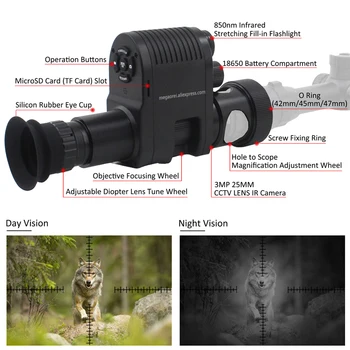 Megaorei 3 Digital Night Vision Oko Področje uporabe Kamere za Popolni Temi Taktično Prostem Coyotes Podgana Volk Airsoft, Lov