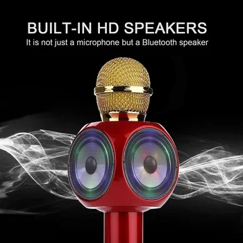 Karaoke Mikrofon, Prenosni Brezžični Bluetooth Zvočnik Vgrajen LED Osvetlitev, FM Radio Ročni Žareče Karaoke Mic Otroci Glasbena Igrača