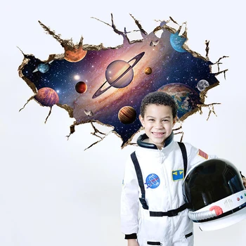 Ozadja Youman samolepilne Stenske Nalepke 3D Vesolje, Planeti Astronavti za Fante, Otroci, Otrok, Spalnica Vhod Dekoracijo