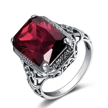925 Srebro Rdeče Barve Diamant, Rubin Obroč za Ženske Bizuteria Topaz Gemstone Retro Ruby Posla Simulirani 925 Nakit Prstan