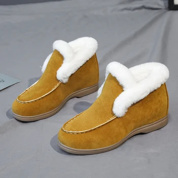 2021 Gleženj Škornji Antilop Usnje Škornji Toplo Krzno Priložnostne čevlji Zimski Škornji Slip-on Sneg Škornji za Ženske Ravno Volne Škornji Ženske Čevlje