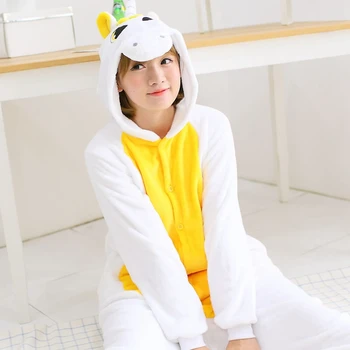 Odraslih Kigurumi Onesie Anime Ženske Noše, Cosplay Cartoon Živali Sleepwear Roza Star Samorog Pozimi Toplo Hooded