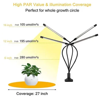 EU NAS KRALJESTVU AU Vtič USB 4 Glave Celoten Spekter 3H/9H/12H Timme LED Grow Light Prilagodljiv Ffs Lučka za Rastline, Cvetje Succulents