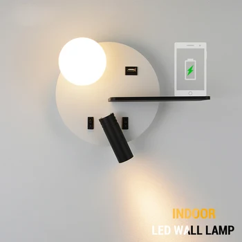 LED stenska Luč s stikalom Spalnica razsvetljave v zaprtih prostorih postelji Stensko svetilko z USB LED Branje Kristalno kroglo steno Rov luminaria