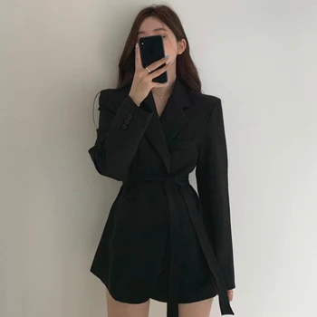 Jopič mujer 2020 padec korejski oblačila chic elegantno pasu barva priložnostne svoboden, dolgi rokavi, črn suknjič jopič ženske plašč