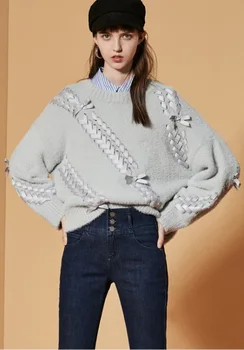 2020 jeseni in pozimi nove ženske ohlapen pulover priložnostne vrvico moher puloverju pulover