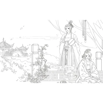 Kitajski Estetske Starodavne Lepote Ilustracije Slikarstvo Comic Strip Skladu Odraslih Risanje, Barvanje Knjiga