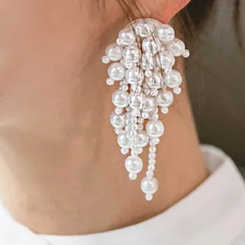 2020 Poročni Nakit Simulirani Biser Dolgo Uhani Za Ženske Korejski Modno Elegantna Velike Majhne Bele Kroglice Spusti Earing Bijoux Darilo