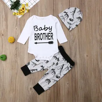 Emmababy blagovne Znamke 3PCS Newborn Baby Boy Oblačila z Dolgimi Rokavi Pismo Jumpsuit Romper Živali Natisnjeni Hlače, Dokolenke Klobuk Obleko