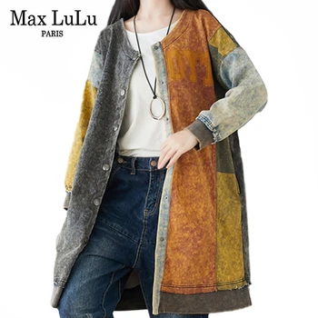Max LuLu Korejski Stil Modni Modeli Plašči Ženski Natisnjeni Dolgo Trenchs Ženske Letnik Denim Windbreakers Ohlapna Oblačila Plus Velikost