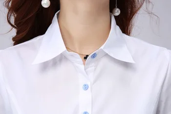 Moda dolg rokav bluze za ženske majica OL Formalno belo bluzo urad dame plus velikost delo obrabe vrhovi Femme Blusa