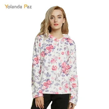 Yolanda Paz Visoko Kakovostne Ženske Jesensko Zimski Pulover Lepe Rože tisk Svoboden puloverji jopice dolg rokav dame hoody