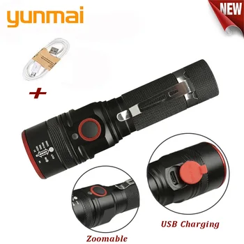 Yunmai USB Polnilna Svetilka T6 Led Bliskavica, Zoomable 3 načini baklo za 18650 z USB kablom Kampiranje, ribolov, tek