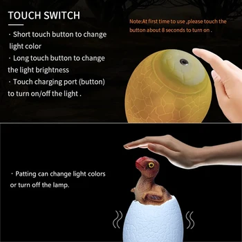 3D Touch Senzor Noč Svetlobe LED 16Colors RGB LED Dinozaver Jajca Postelji Svetilko Daljinski upravljalnik Nočna Igrača za ponovno Polnjenje namizne Svetilke