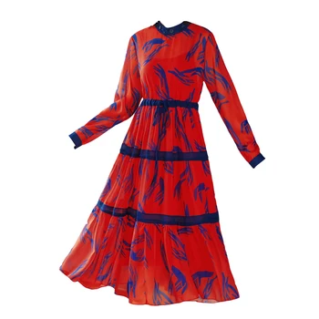 Jeseni, Pozimi Starana Rdeča Cvetlični Mulberry Svile Midi Obleke 2021 Priložnostne 3XL Plus Velikost Obleka Ženske Elegantne Bodycon Stranka Vestidos