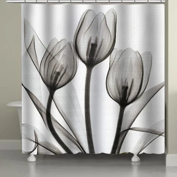 Nepremočljiva Tuš Zavesa Pisanih Tulipanov Lotus Cvetje, Drevesa Vzorec Tuš Zavese 3D Tkanine iz Poliestra Kopel Zavesa s Kavljem
