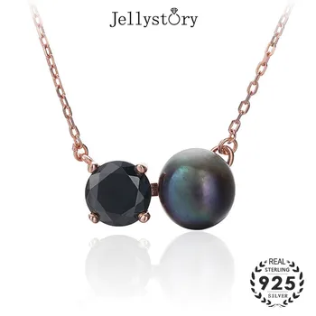 Jellystory trendy 925 sterling srebro fine nakit ogrlica z obsidian black pearl obesek za ženske poroka banket stranka