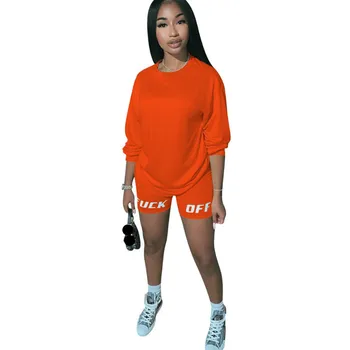 2PCS ženske modni dolg rokav jeseni barva top majica + pismo natisnjeno hlače obleko set