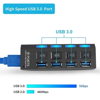 USB 3.0 Hub High Speed Multi USB Razdelilnik 3 Hub Uporabo Napajalnika 4/7 Vrata Več Expander 2.0 Hub Z Stikalo Za Prenosni RAČUNALNIK