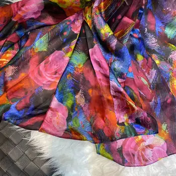Ženske Čiste Svile Dolg Šal Cape Modni Dodatki blagovne Znamke Rose Design Ženske Rute Poletje Plaža Šal Cover-up Rdeče In Modre