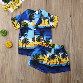 Malčka Fant Obleke 2PCS Malčke Boys Hawaiian Tabor Majica, kratke Hlače, Hlače, Obleke Sklop Priložnostne Oblačila za Plažo
