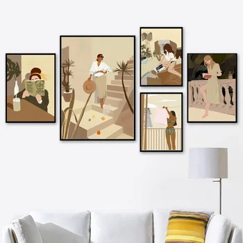 Povzetek Moda Dekle Minimalističen Wall Art Platno Slikarstvo Nordijska Letnik Plakatov In Fotografij Stenske Slike Za Dnevna Soba Dekor