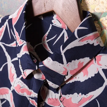 SuyaDream Ženske Natisnjeni Bluza REALNO SVILE Dolgo Oplaščeni Urad Dama Zavoj Navzdol Ovratnik Urad Bluze 2019 Padec Majica