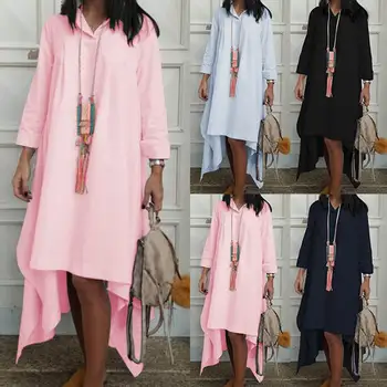 2019 ZANZEA Moda Asimetrični Vrhovi ženska Majica Priložnostne Obleko z Dolgimi Rokavi Tunci Vestidos Ženski Dolg Rokav Haljo Plus Velikost
